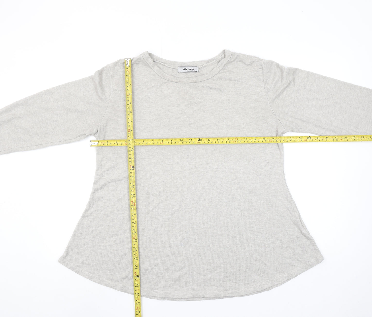 Alexara Womens Grey Long Sleeve Basic Cotton T-Shirt One Size