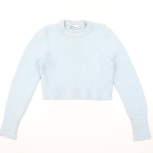 Zara Womens Blue Crew Neck Knit Pullover Jumper Size 12