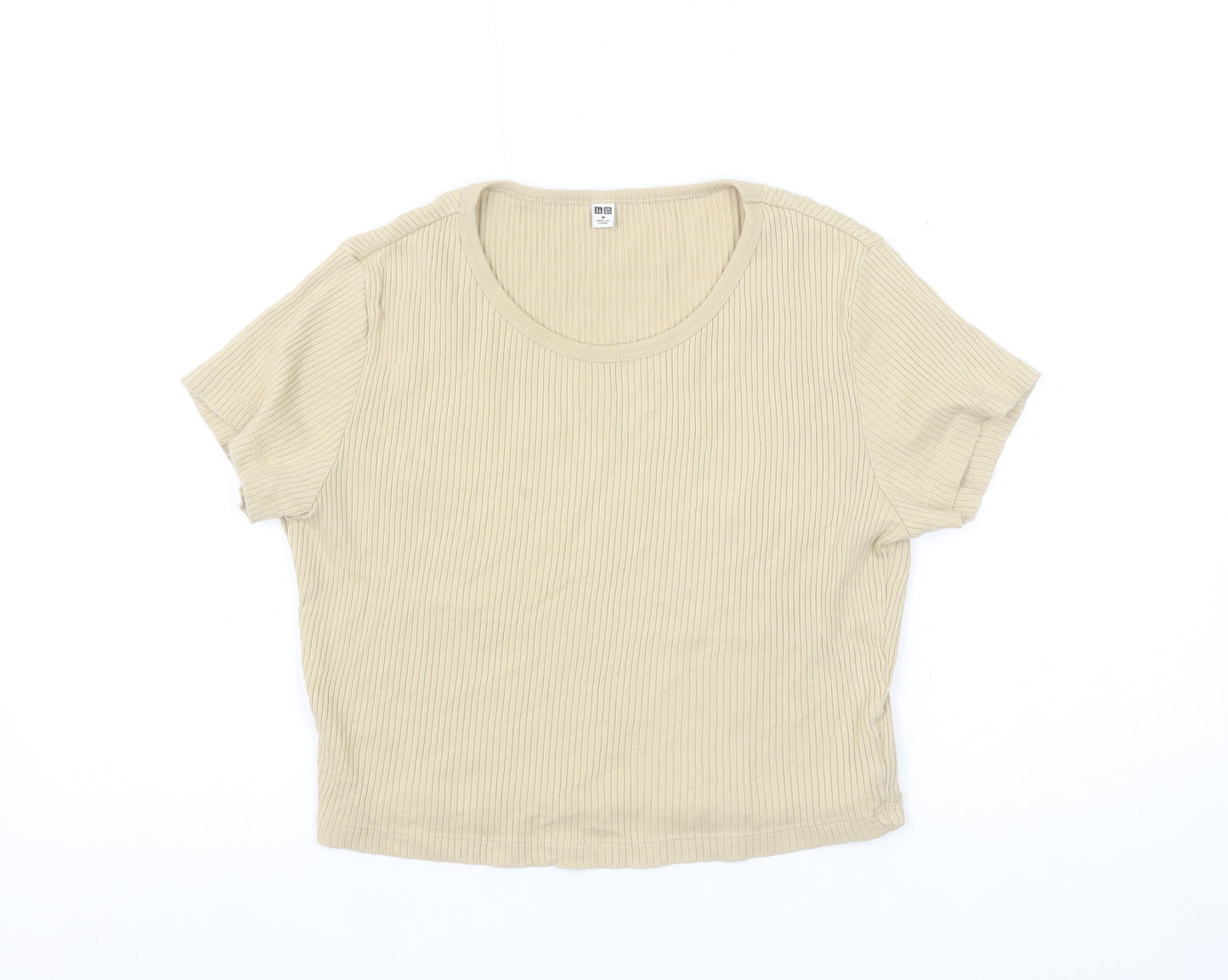 Uniqlo Women Beige Cropped Ribbed T-Shirt Size M