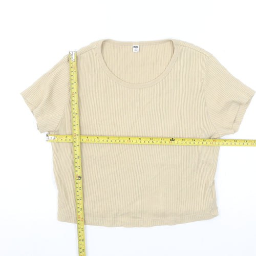 Uniqlo Women Beige Cropped Ribbed T-Shirt Size M
