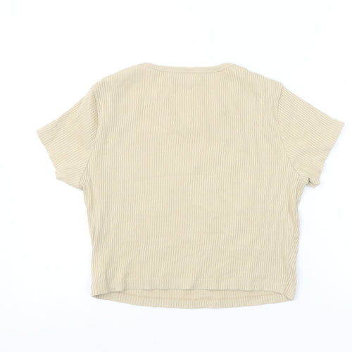 Uniqlo Women Beige Cropped Ribbed T-Shirt Size M