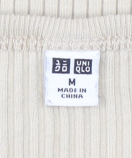 Uniqlo Women Beige Cropped Ribbed T-Shirt Size M