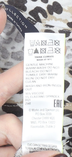 Marks and Spencer Women’s Multicoloured Leopard Print Long Sleeve T-Shirt Size 12