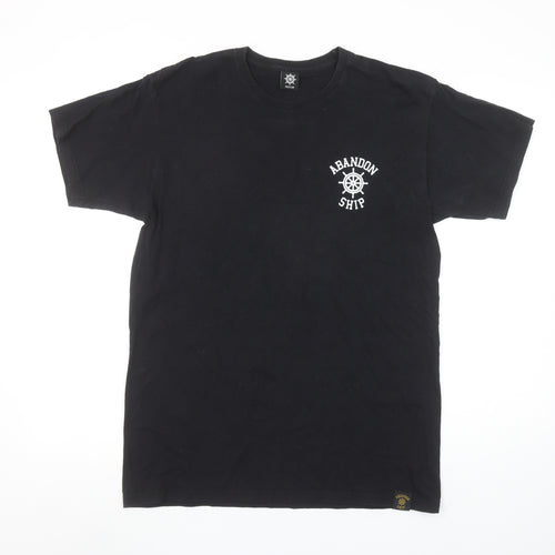 Abandon Ship Men's Black Nautical Graphic Cotton T-Shirt Medium