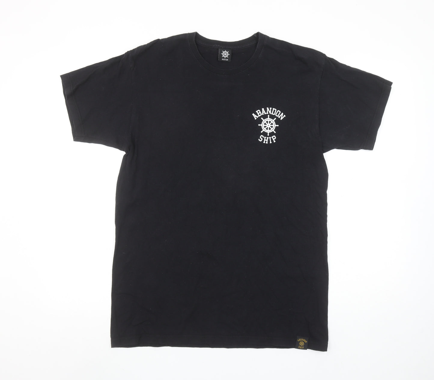 Abandon Ship Men's Black Nautical Graphic Cotton T-Shirt Medium