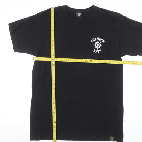 Abandon Ship Men's Black Nautical Graphic Cotton T-Shirt Medium