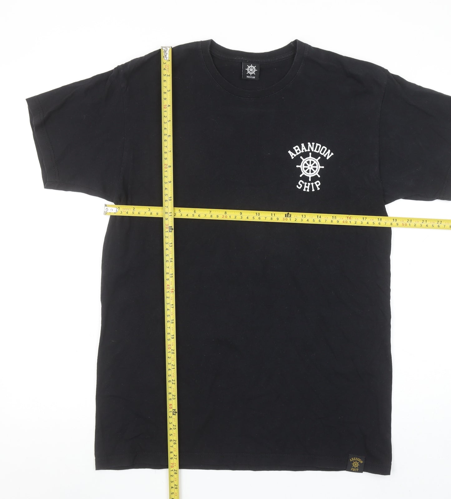 Abandon Ship Men's Black Nautical Graphic Cotton T-Shirt Medium