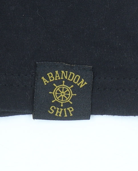 Abandon Ship Men's Black Nautical Graphic Cotton T-Shirt Medium