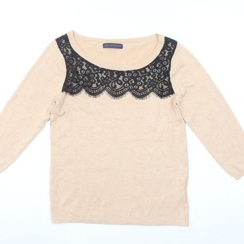 Marks and Spencer Beige Lace Panel 3/4 Sleeve Pullover Jumper M Unisex