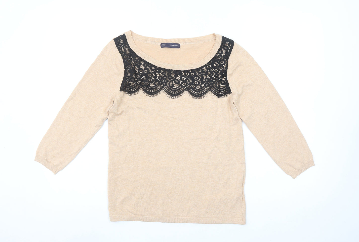 Marks and Spencer Beige Lace Panel 3/4 Sleeve Pullover Jumper M Unisex