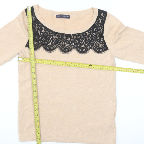 Marks and Spencer Beige Lace Panel 3/4 Sleeve Pullover Jumper M Unisex
