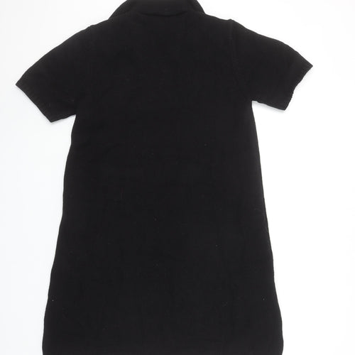 ZARA Womens Black Cotton Knit Jumper Dress Size 10 Short Sleeve Collared