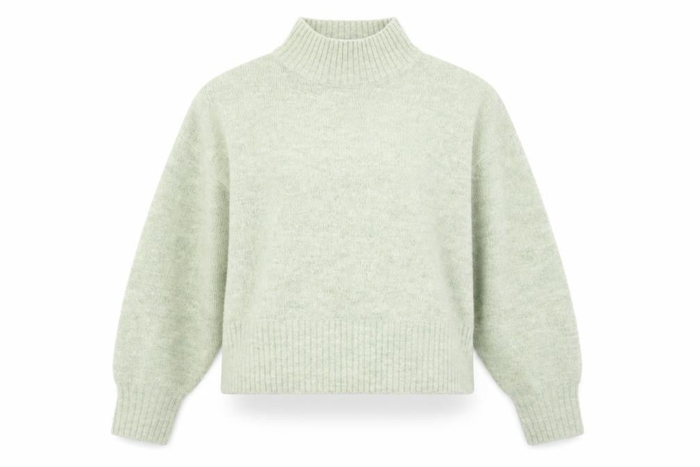Front view of Monki Women's Green Mock Neck Wool Blend Jumper, size S