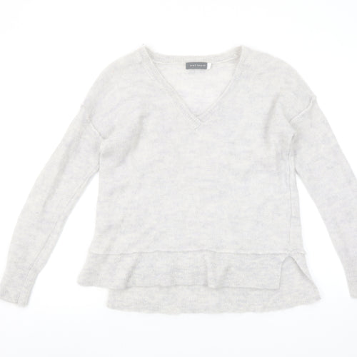Mint Velvet Women's Grey V-Neck Mohair Blend Jumper Size 12