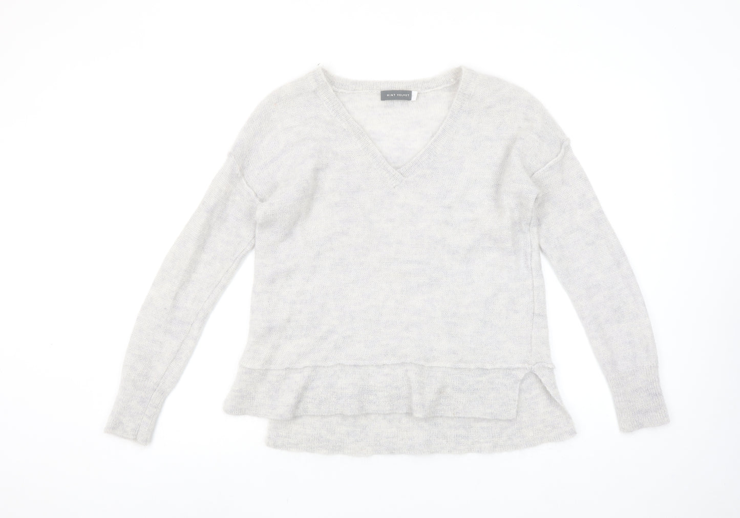 Mint Velvet Women's Grey V-Neck Mohair Blend Jumper Size 12