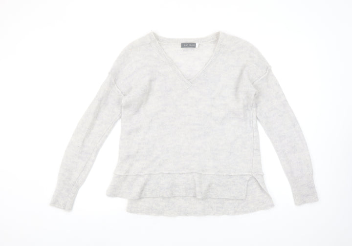 Mint Velvet Women's Grey V-Neck Mohair Blend Jumper Size 12