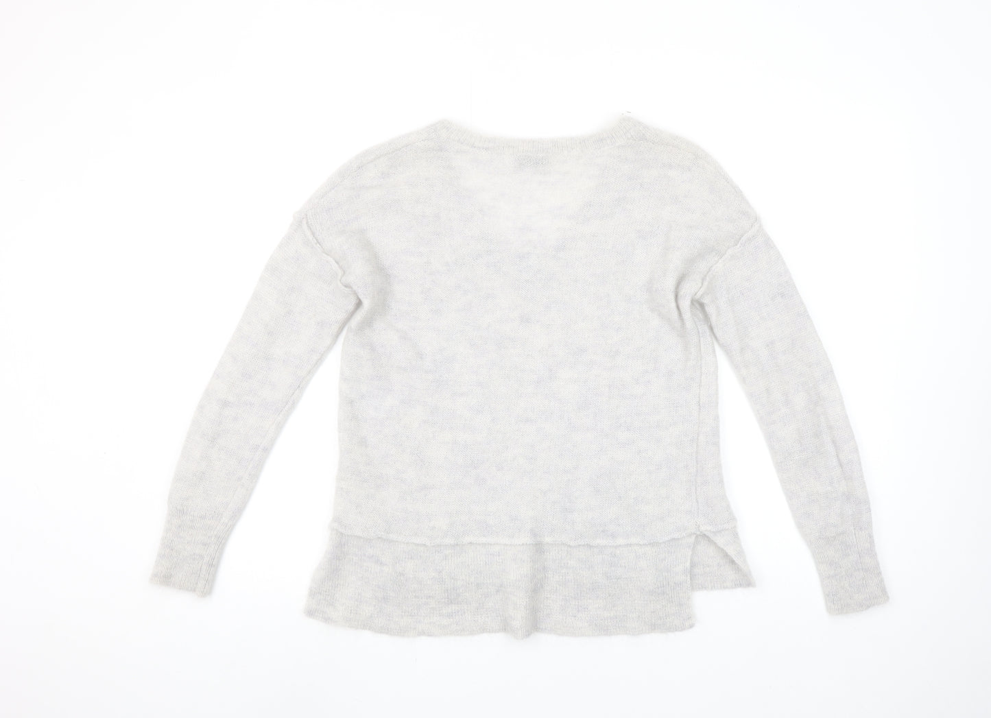 Mint Velvet Women's Grey V-Neck Mohair Blend Jumper Size 12