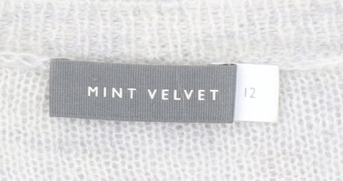 Mint Velvet Women's Grey V-Neck Mohair Blend Jumper Size 12
