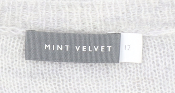 Mint Velvet Women's Grey V-Neck Mohair Blend Jumper Size 12