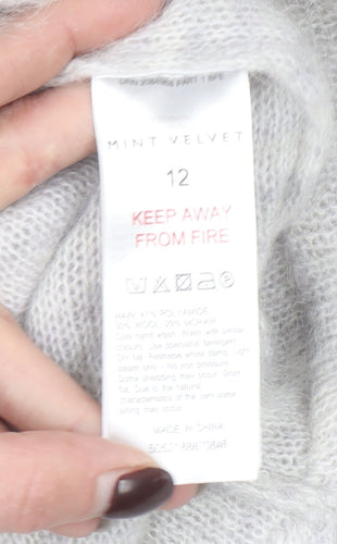 Mint Velvet Women's Grey V-Neck Mohair Blend Jumper Size 12