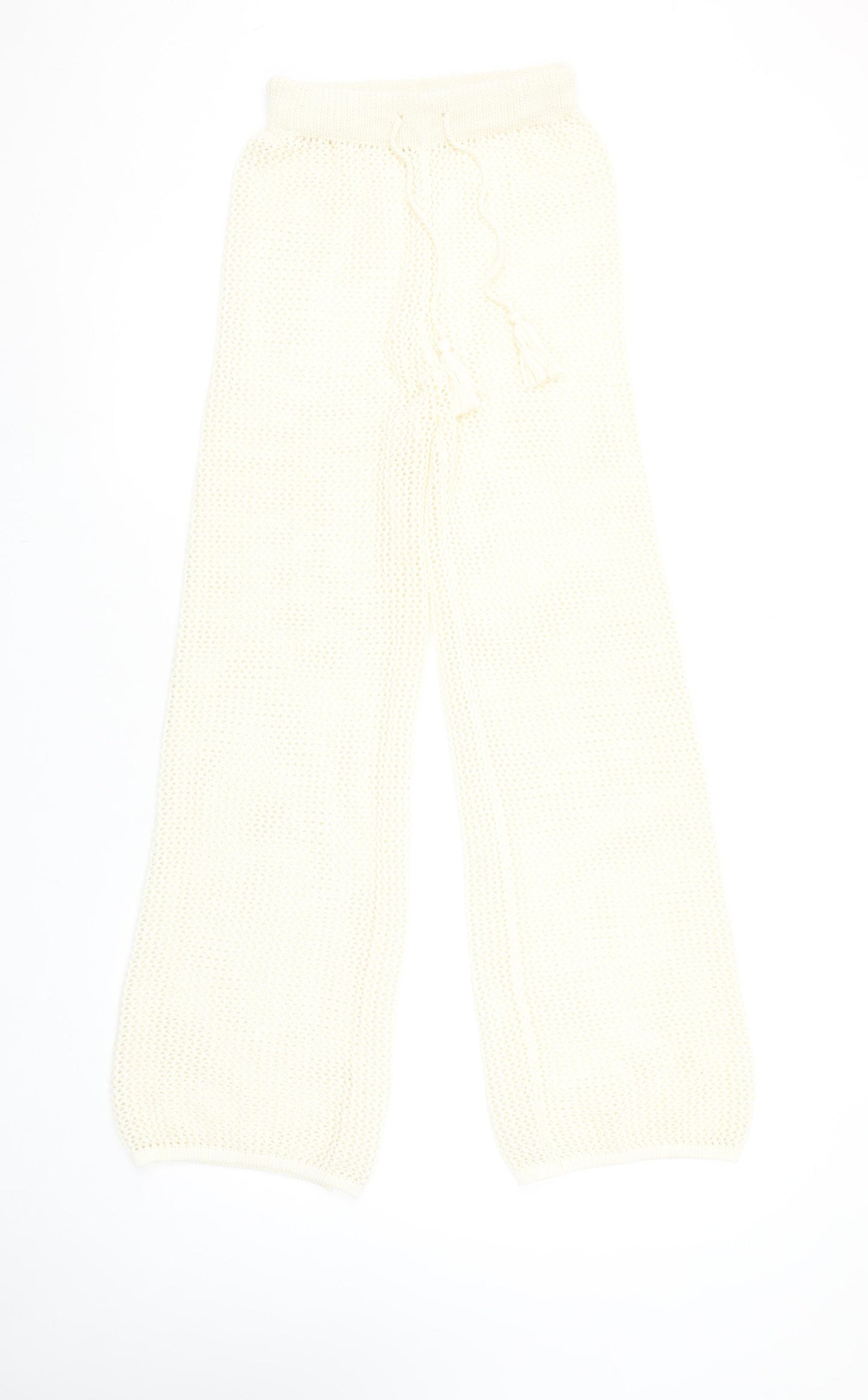 Primark Women’s Ivory Cotton Knit Wide-Leg Drawstring Trousers XS