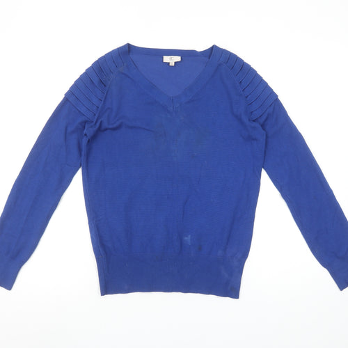 CC Women Blue V-Neck Long Sleeve Pullover Jumper Size S