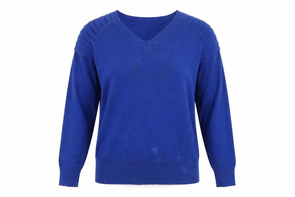 Front view of Country Casuals Women Blue V-Neck Long Sleeve jumper, size S