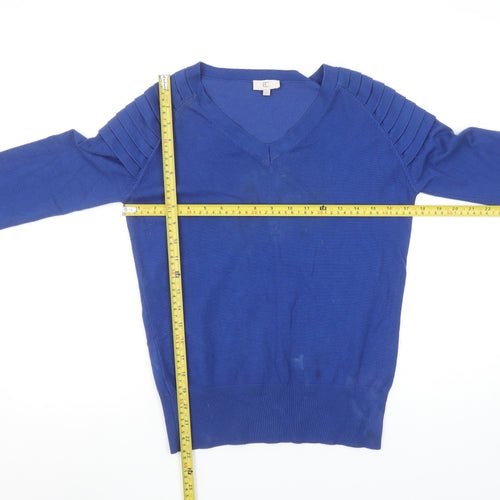 CC Women Blue V-Neck Long Sleeve Pullover Jumper Size S