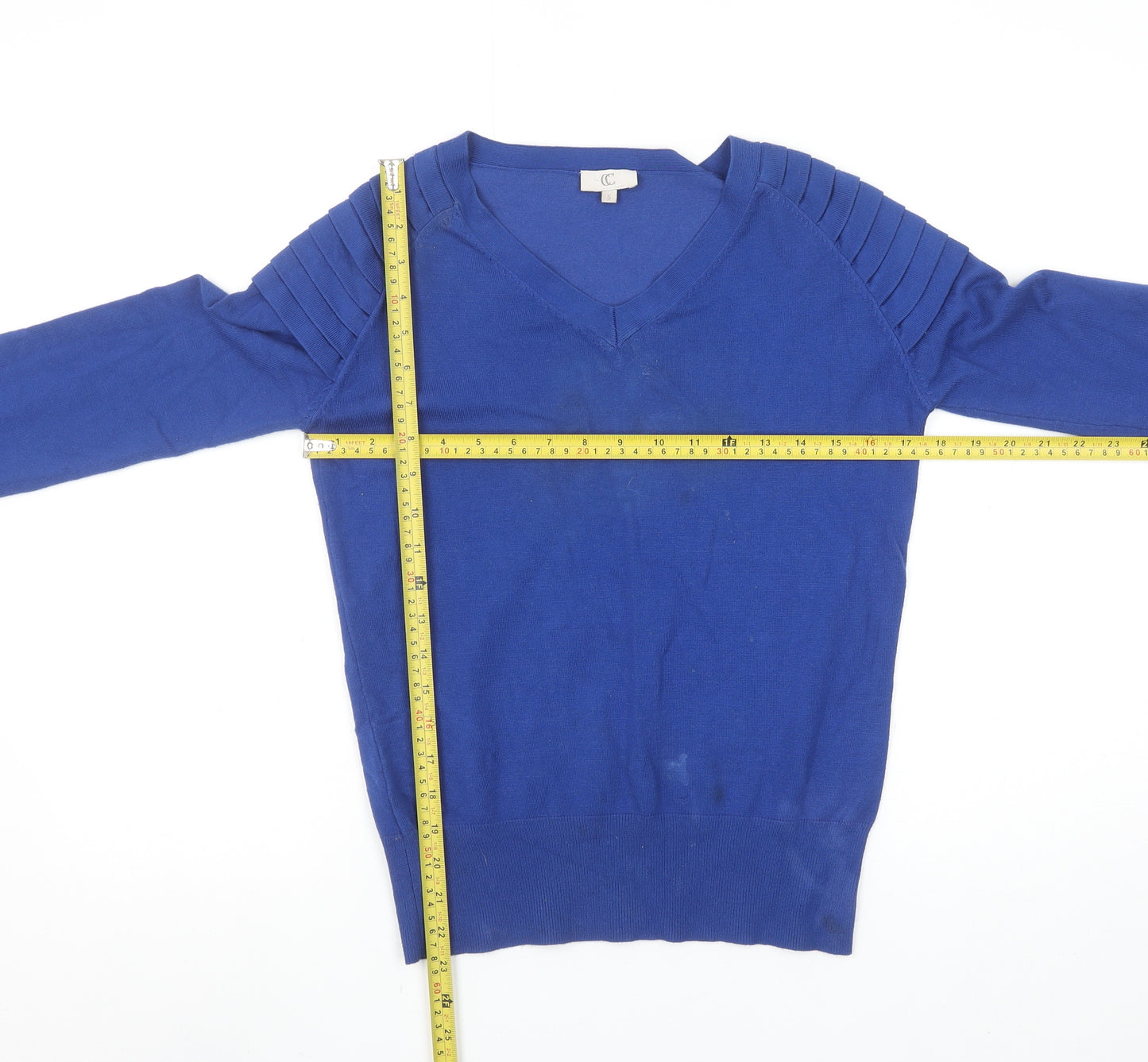 CC Women Blue V-Neck Long Sleeve Pullover Jumper Size S
