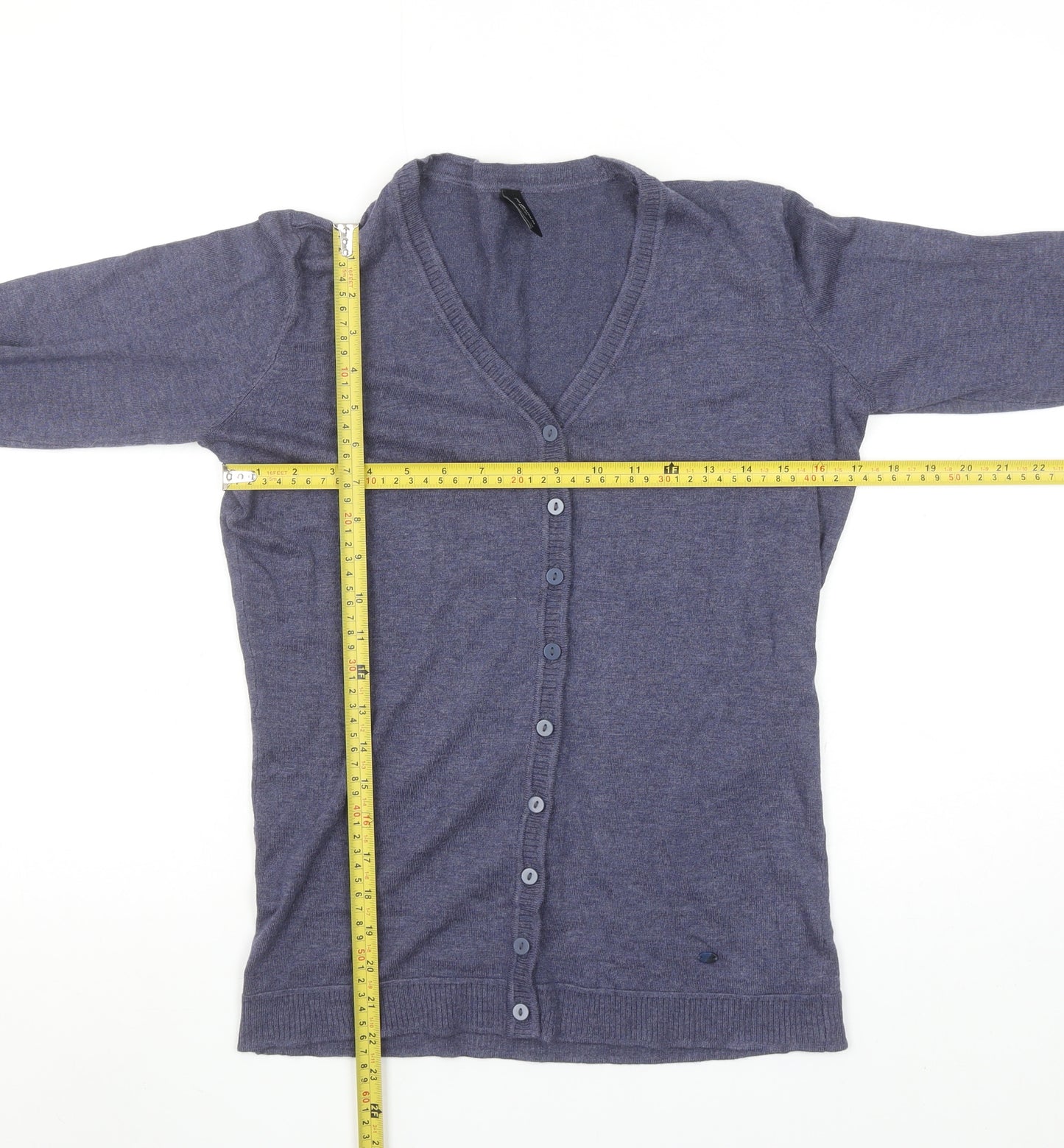 Piazza Italia Women Blue Cardigan Knit Long Sleeve V-Neck Size S