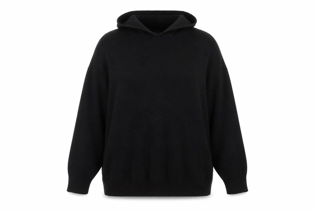 Front view of Isle Essentials women’s black, size UK 18-20, hooded jumper