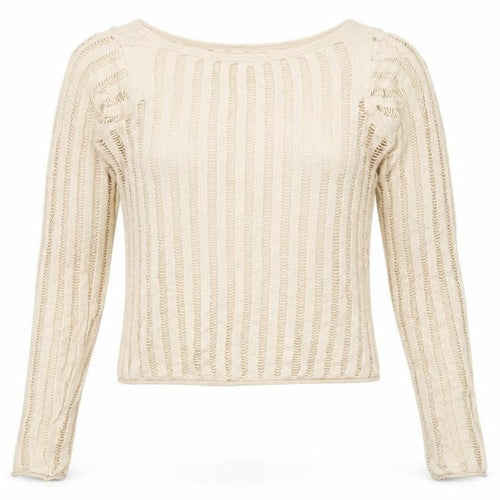 Urban Outfitters Women Beige Crochet Knit Long Sleeve Cropped Blouse M