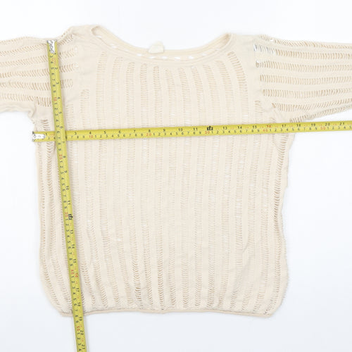 Urban Outfitters Women Beige Crochet Knit Long Sleeve Cropped Blouse M