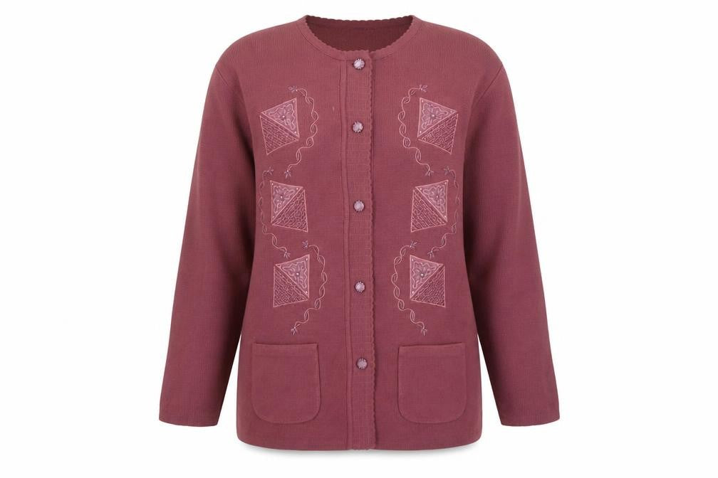 Front view of Paramour Collection women’s purple xl embroidered knit cardigan