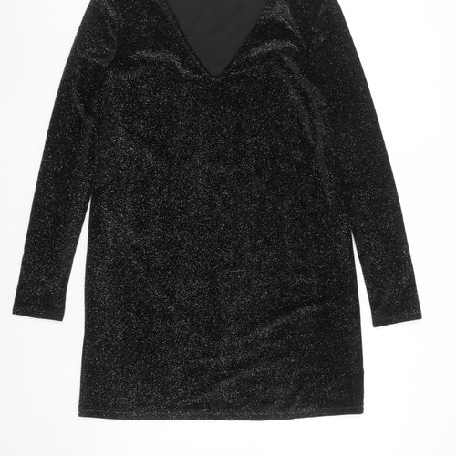 Stradivarius Women Black Glitter Bodycon Short Velvet Dress Size S