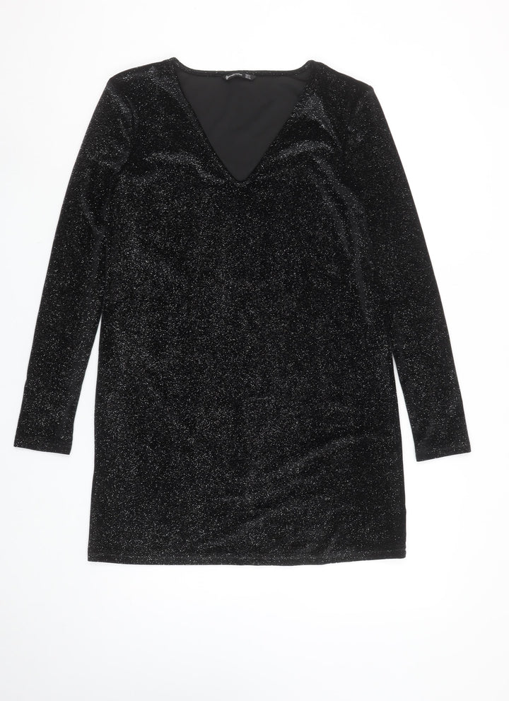 Stradivarius Women Black Glitter Bodycon Short Velvet Dress Size S