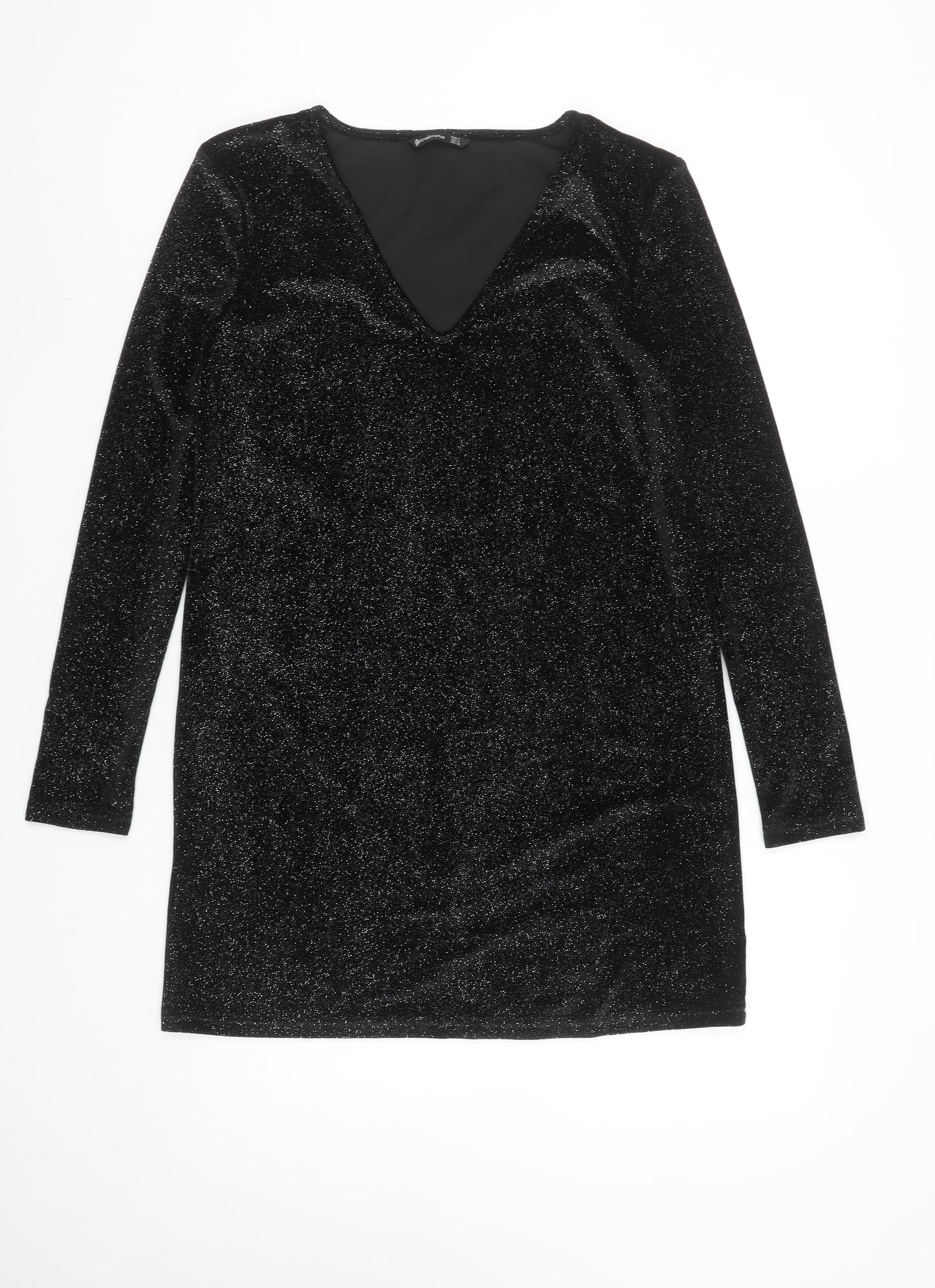 Stradivarius Women Black Glitter Bodycon Short Velvet Dress Size S