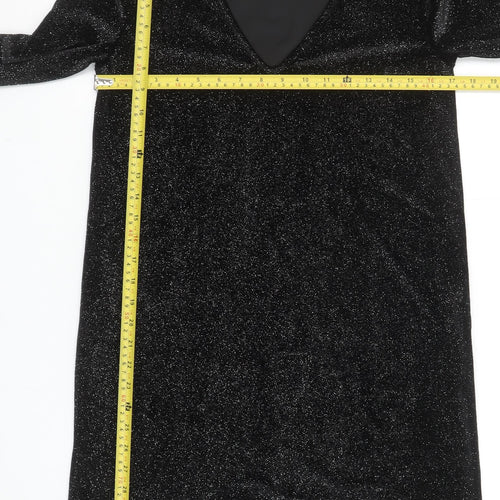 Stradivarius Women Black Glitter Bodycon Short Velvet Dress Size S