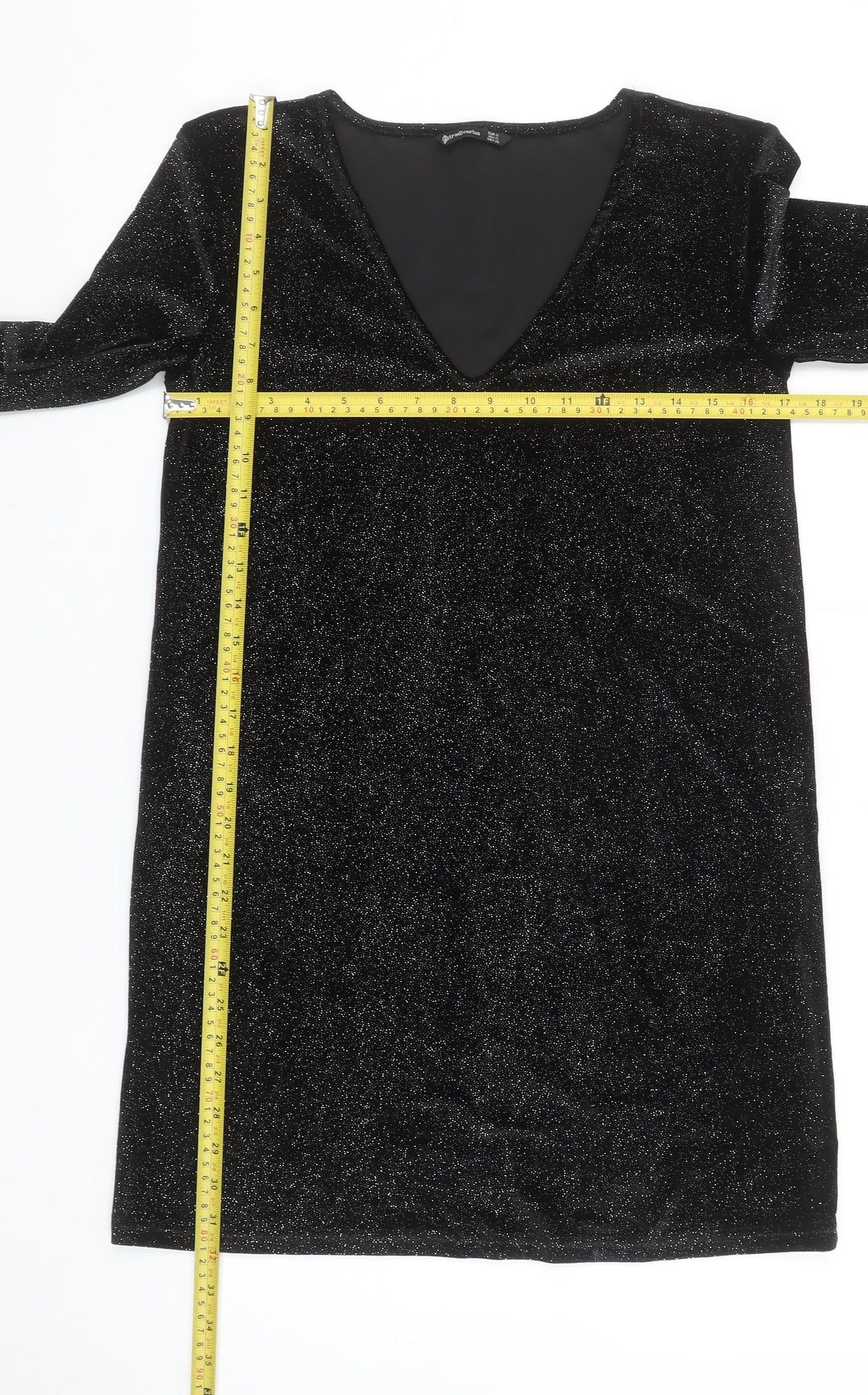 Stradivarius Women Black Glitter Bodycon Short Velvet Dress Size S