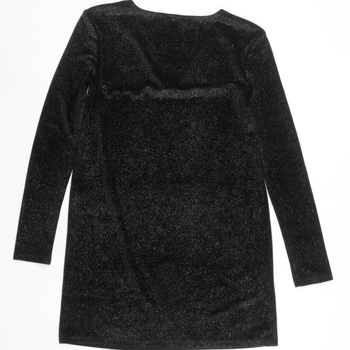 Stradivarius Women Black Glitter Bodycon Short Velvet Dress Size S