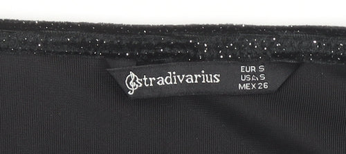 Stradivarius Women Black Glitter Bodycon Short Velvet Dress Size S