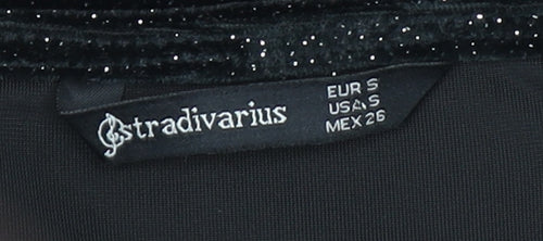 Stradivarius Women Black Glitter Bodycon Short Velvet Dress Size S