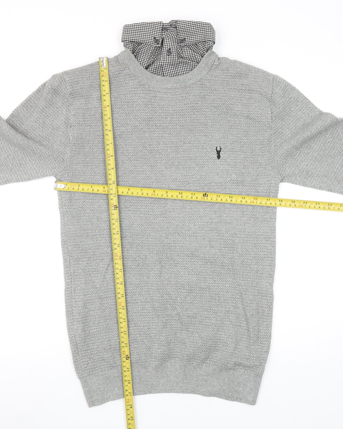 Next Men’s Grey Cotton Crew Neck Jumper Size S Classic Knit