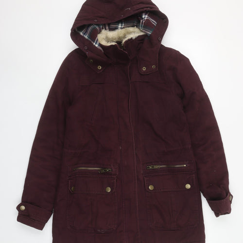 New Look Women's Brown Hooded Parka Coat Size 8 Long Sleeve