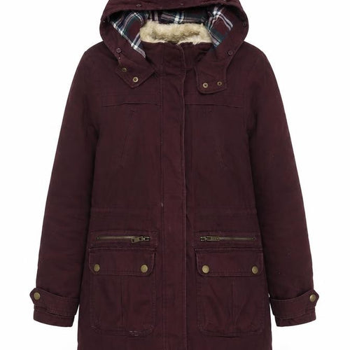 New Look Women's Brown Hooded Parka Coat Size 8 Long Sleeve