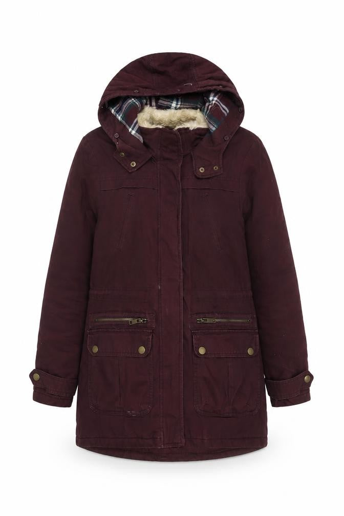 New Look Women's Brown Hooded Parka Coat Size 8 Long Sleeve
