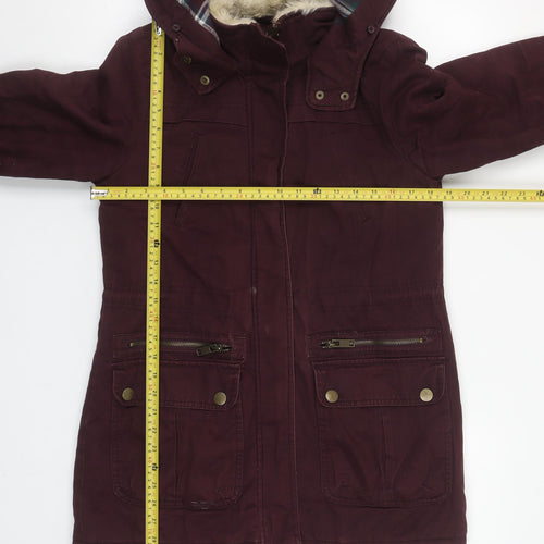 New Look Women's Brown Hooded Parka Coat Size 8 Long Sleeve
