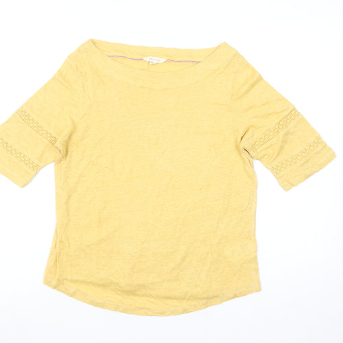 White Stuff Women's Yellow Linen Boat Neck 3/4 Sleeve Blouse Size 12