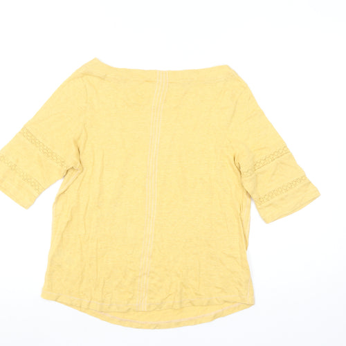 White Stuff Women's Yellow Linen Boat Neck 3/4 Sleeve Blouse Size 12