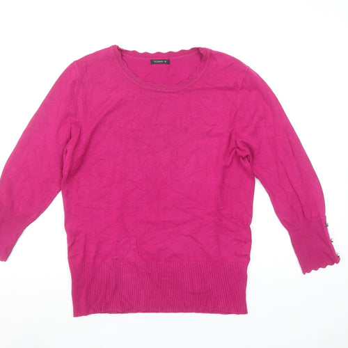 Roman Women’s Pink 3/4 Sleeve Round Neck Pullover Jumper Size 12